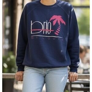 Vintage 80s USA Hanes Sweatshirt Mens XL Blue Brio St Louis Thrashed Graphic